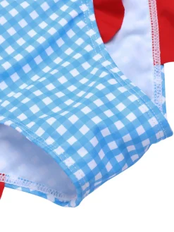 Sale Retro Stage 1950s Spaghetti Strap Button Plaids Swimsuit Blue