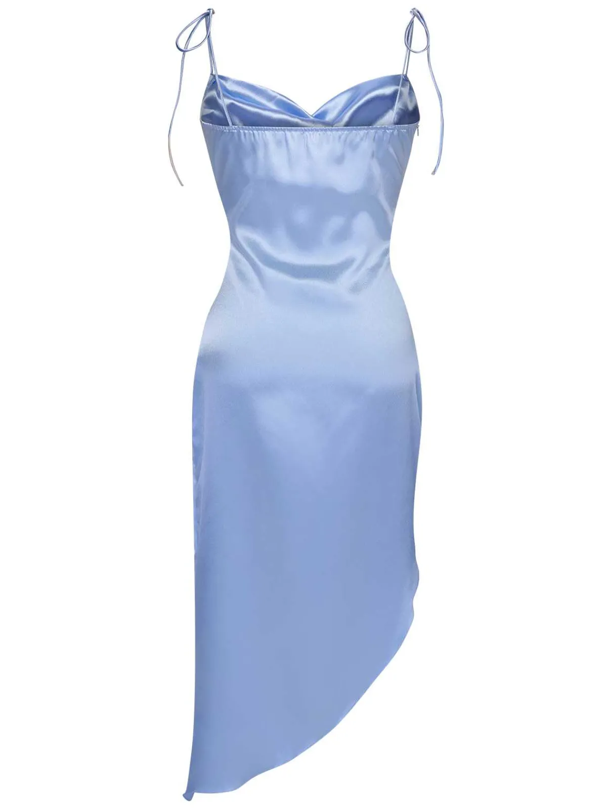 Sale Retro Stage 1960s Spaghetti Strap Irregular Hem Satin Dress Blue