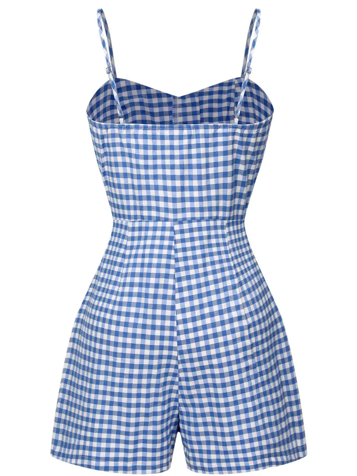 Discount Retro Stage 1960s Spaghetti Strap Plaids Romper Blue
