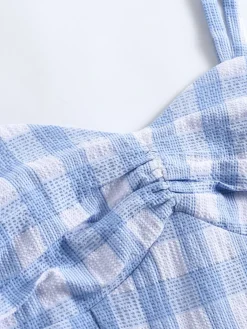 Hot Retro Stage 1950s Spaghetti Strap Plaid Dress Blue