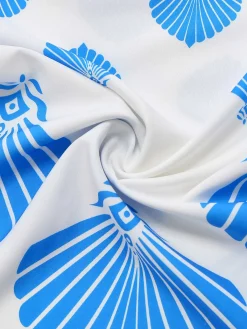 Discount Retro Stage 1930s Spaghetti Strap Seashell Print Belted Jumpsuit Blue