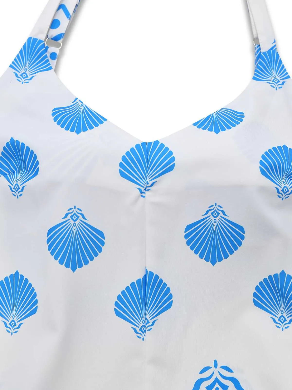 Discount Retro Stage 1930s Spaghetti Strap Seashell Print Belted Jumpsuit Blue