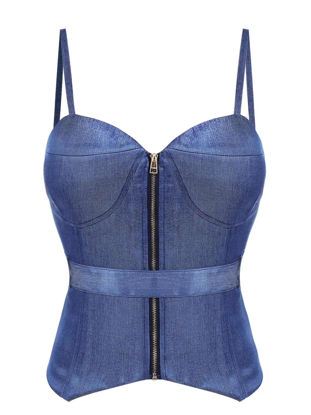 New Retro Stage 1940s Spaghetti Strap Zipper Top With Belt Blue