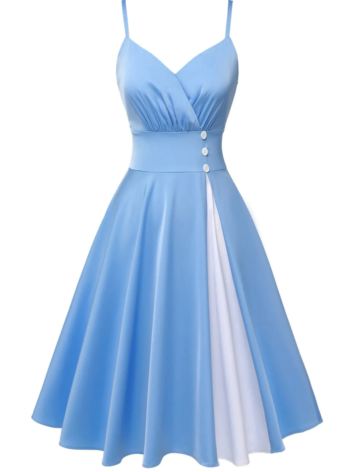 Online Retro Stage 1950s Spaghetti Straps Patchwork Dress Blue