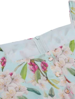 Online Retro Stage 1950s Square Collar Floral Dress Blue