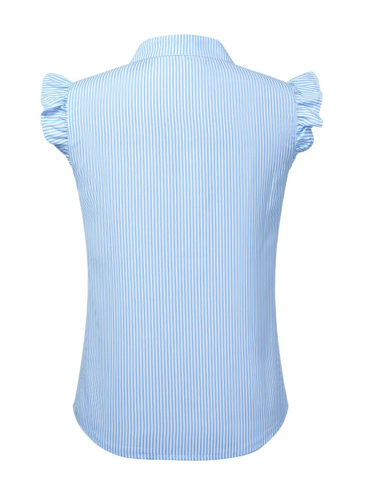 Clearance Retro Stage Blue 1950s Stand Collar Ruffle Sleeve Striped Blouse Light Blue
