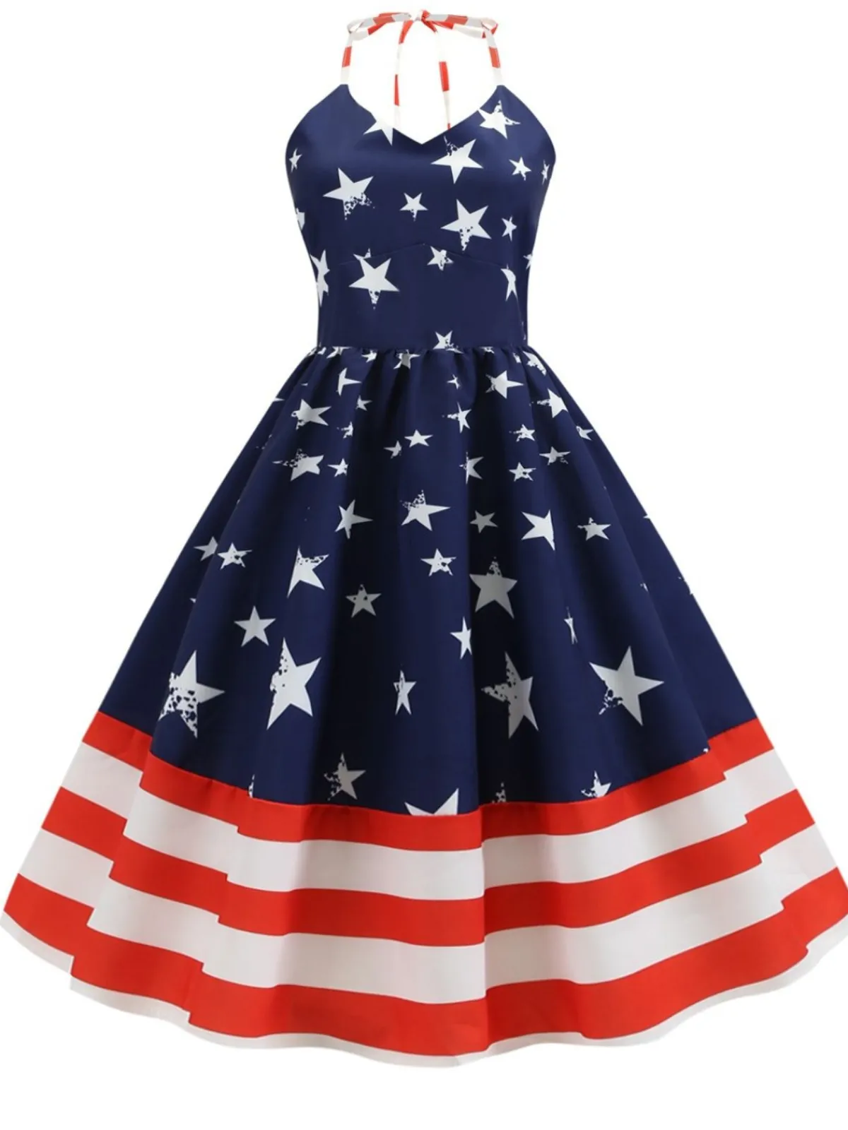Clearance Retro Stage Blue 1950s Stars & Stripes Swing Dress Navy Blue