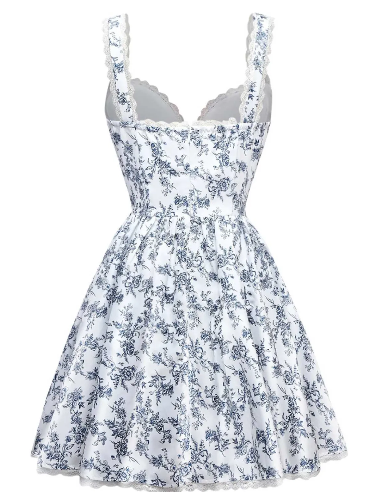 Online Retro Stage 1950s Strap Floral Lace Corset Dress Blue