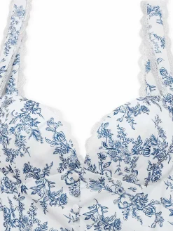 Online Retro Stage 1950s Strap Floral Lace Corset Dress Blue