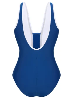 Fashion Retro Stage Blue 1930s Strap One-Piece Swimsuit Blue Gray