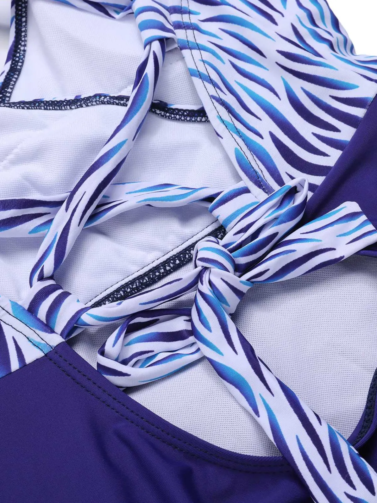 Best Retro Stage 1930s Strap Stripes Patchwork One-Piece Swimsuit Blue