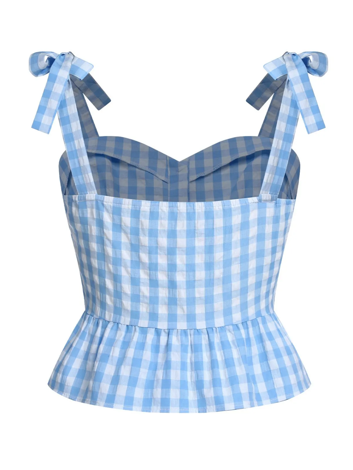 Best Retro Stage 1960s Straps Plaid Ruffled Hem Tops Blue