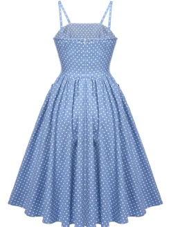 Hot Retro Stage 1950s Straps Pocket Swing Dress Blue