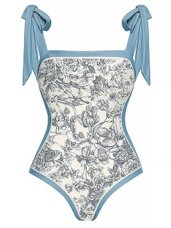 Online Retro Stage 1930s Straps Reversible Swimsuit Blue
