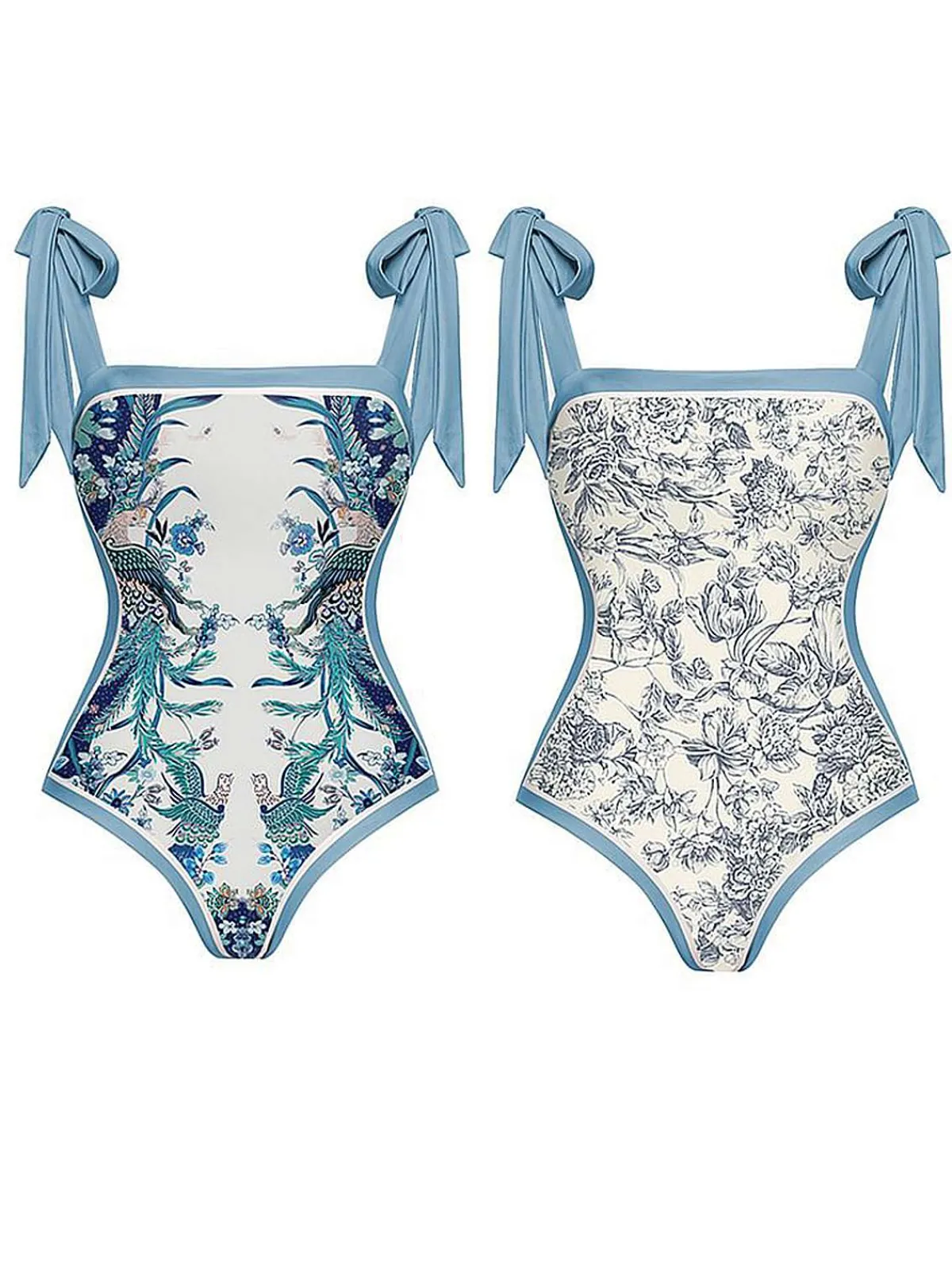 Online Retro Stage 1930s Straps Reversible Swimsuit Blue