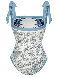 Online Retro Stage 1930s Straps Reversible Swimsuit Blue