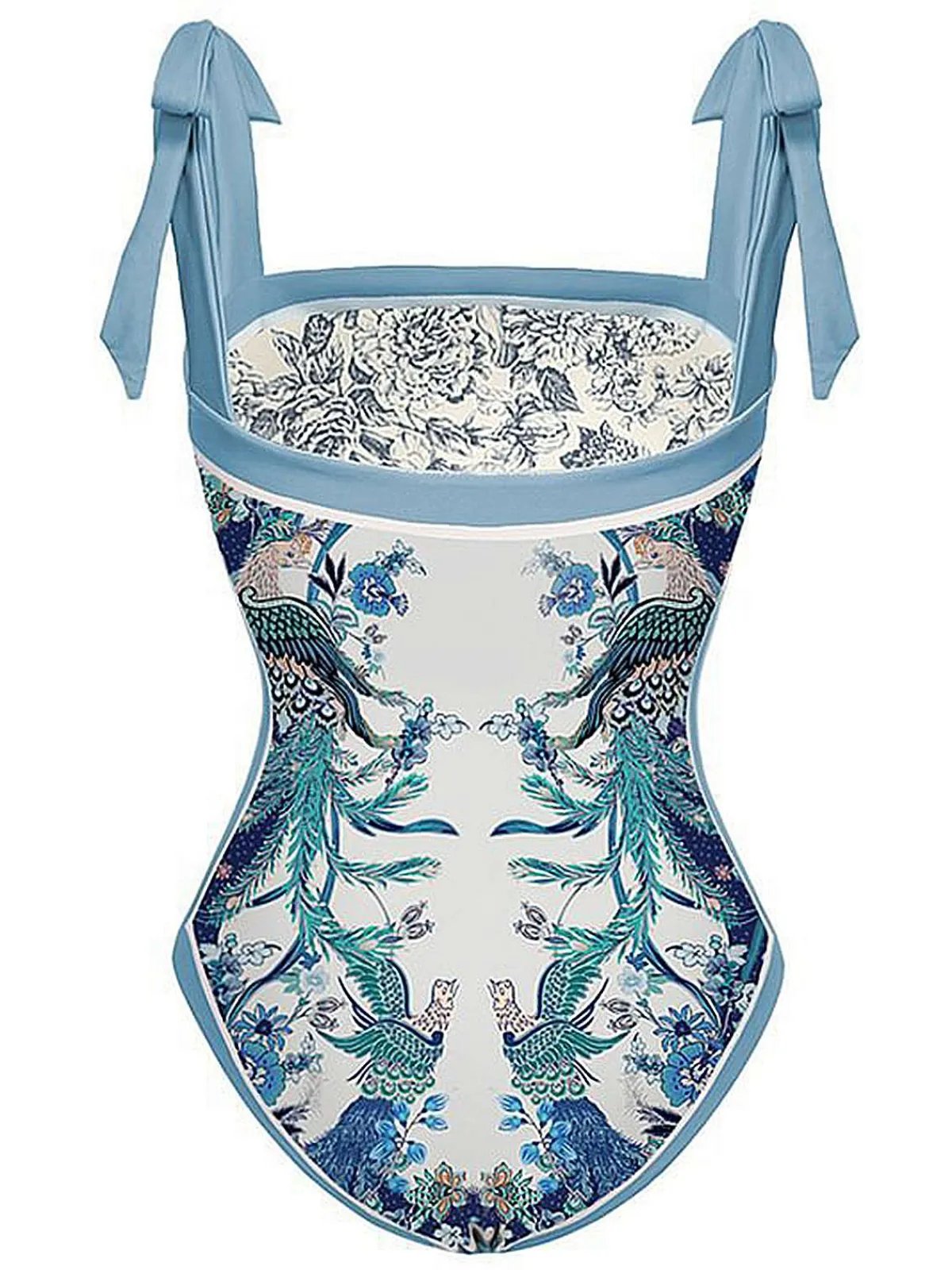 Online Retro Stage 1930s Straps Reversible Swimsuit Blue