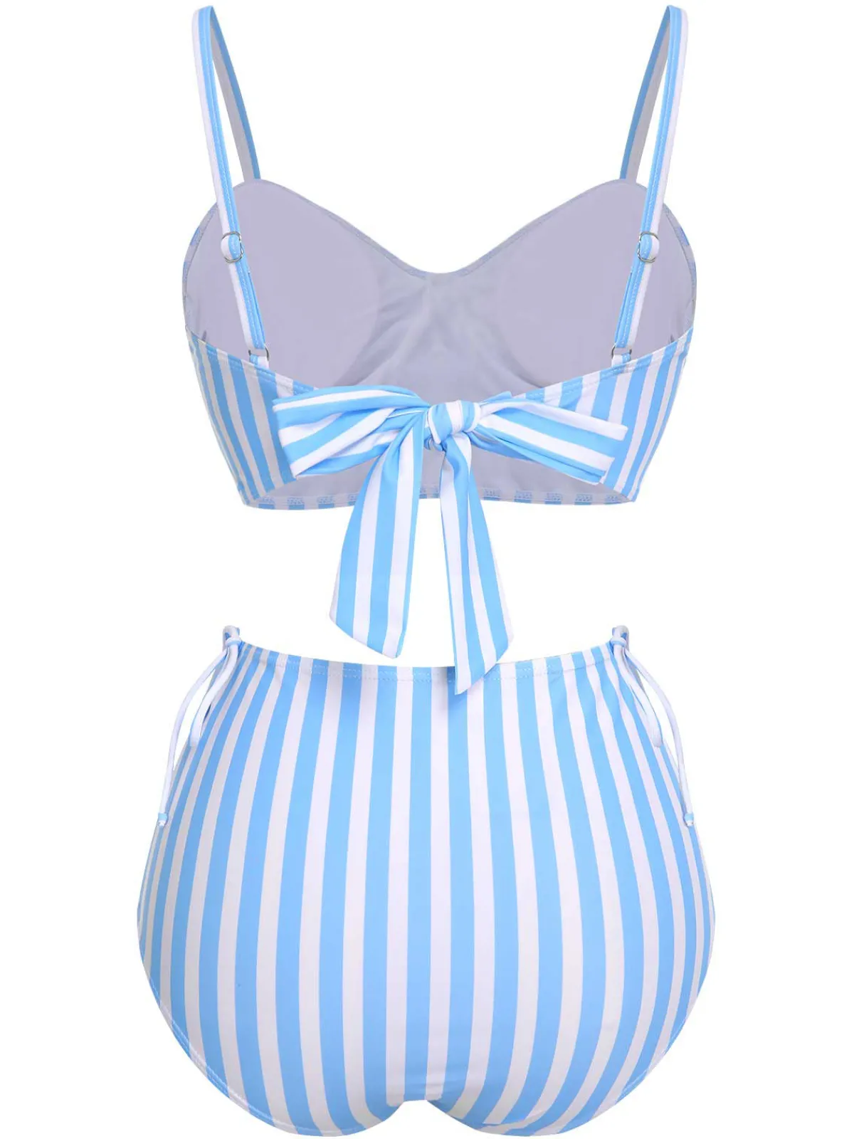 Outlet Retro Stage 1950s Striped Heart Button Swimsuit Blue
