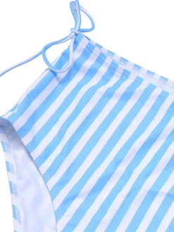 Outlet Retro Stage 1950s Striped Heart Button Swimsuit Blue