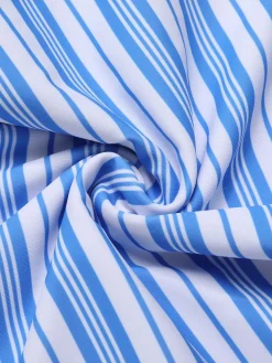 Discount Retro Stage 1930s Striped One-Piece Swimsuit Blue