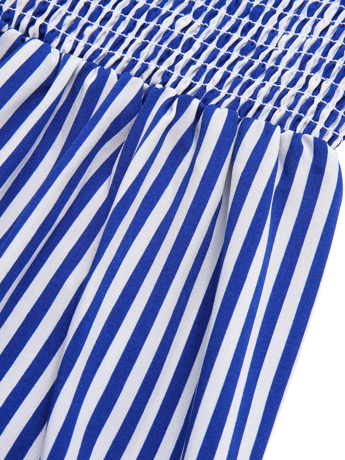 Best Retro Stage 1950s Striped Raglan Square Neck Smocked Dress Blue