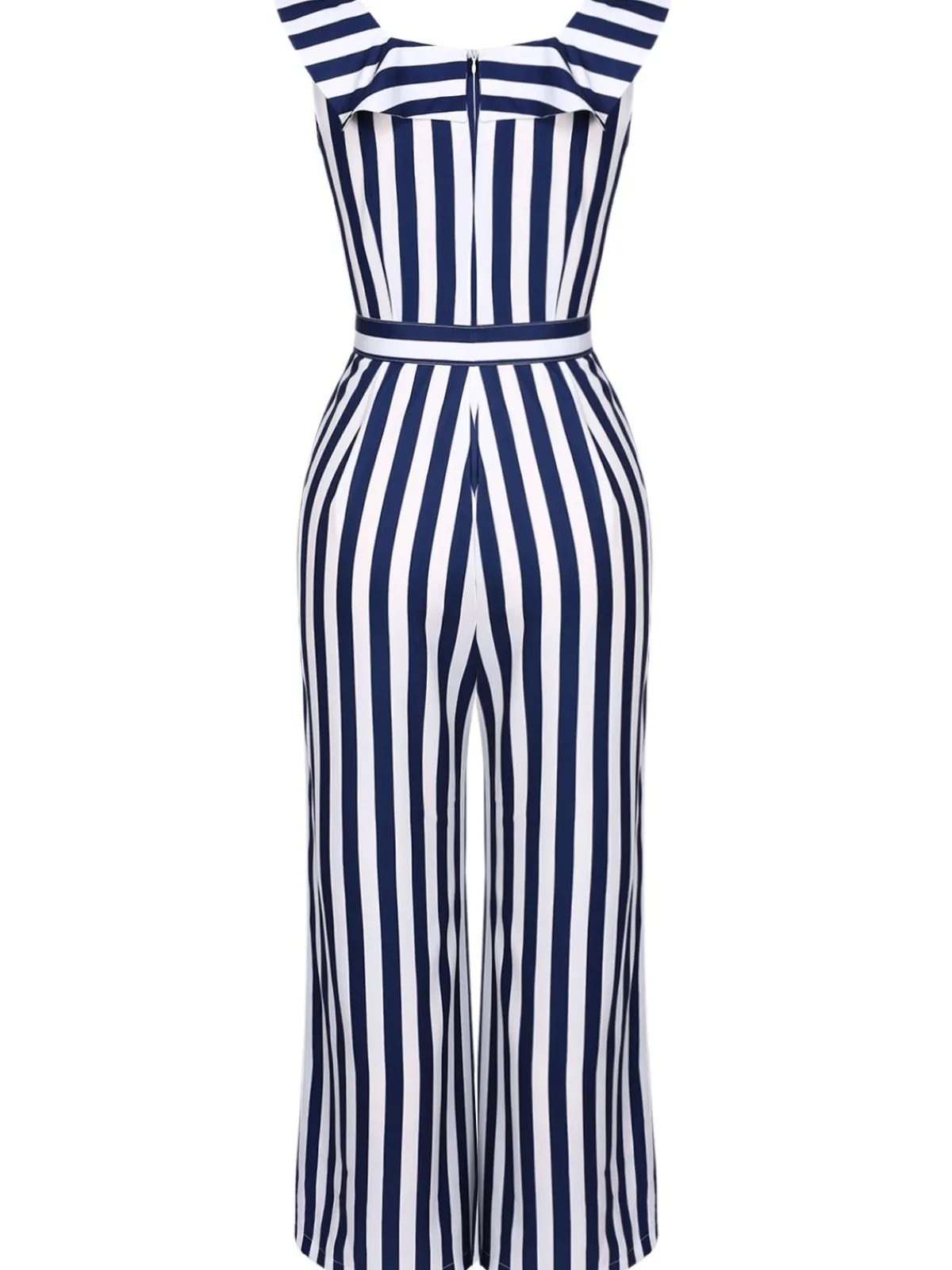 Online Retro Stage 1930s Striped Ruffle Jumpsuit Blue