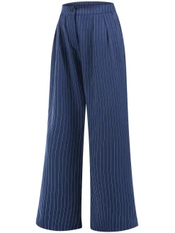 Best Retro Stage 1940s Striped Wide-Leg Pants Blue