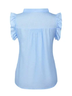 Online Retro Stage 1960s Tie Neck Polka Dots Ruffles Blouse Blue