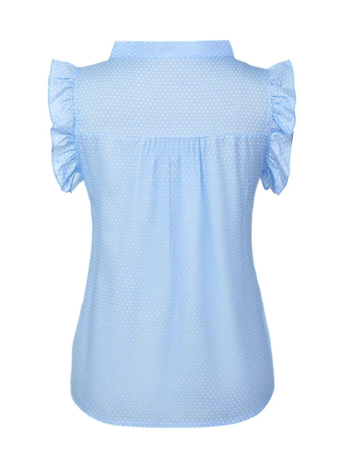 Online Retro Stage 1960s Tie Neck Polka Dots Ruffles Blouse Blue