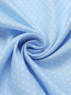 Online Retro Stage 1960s Tie Neck Polka Dots Ruffles Blouse Blue