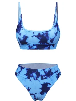 Fashion Retro Stage 1950s Tie-Dye Spaghetti Straps Swimsuit Blue
