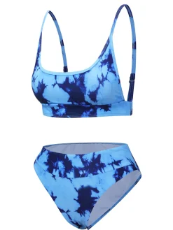 Fashion Retro Stage 1950s Tie-Dye Spaghetti Straps Swimsuit Blue