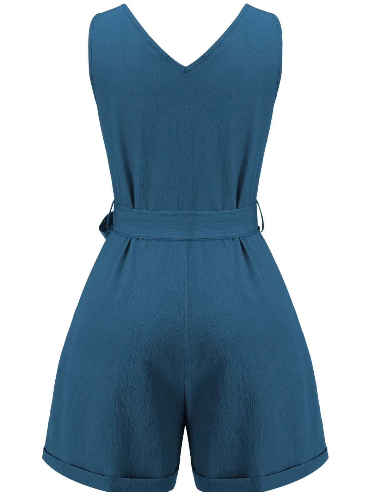 Best Retro Stage Blue 1950s V-Neck Button Waist Tie Romper