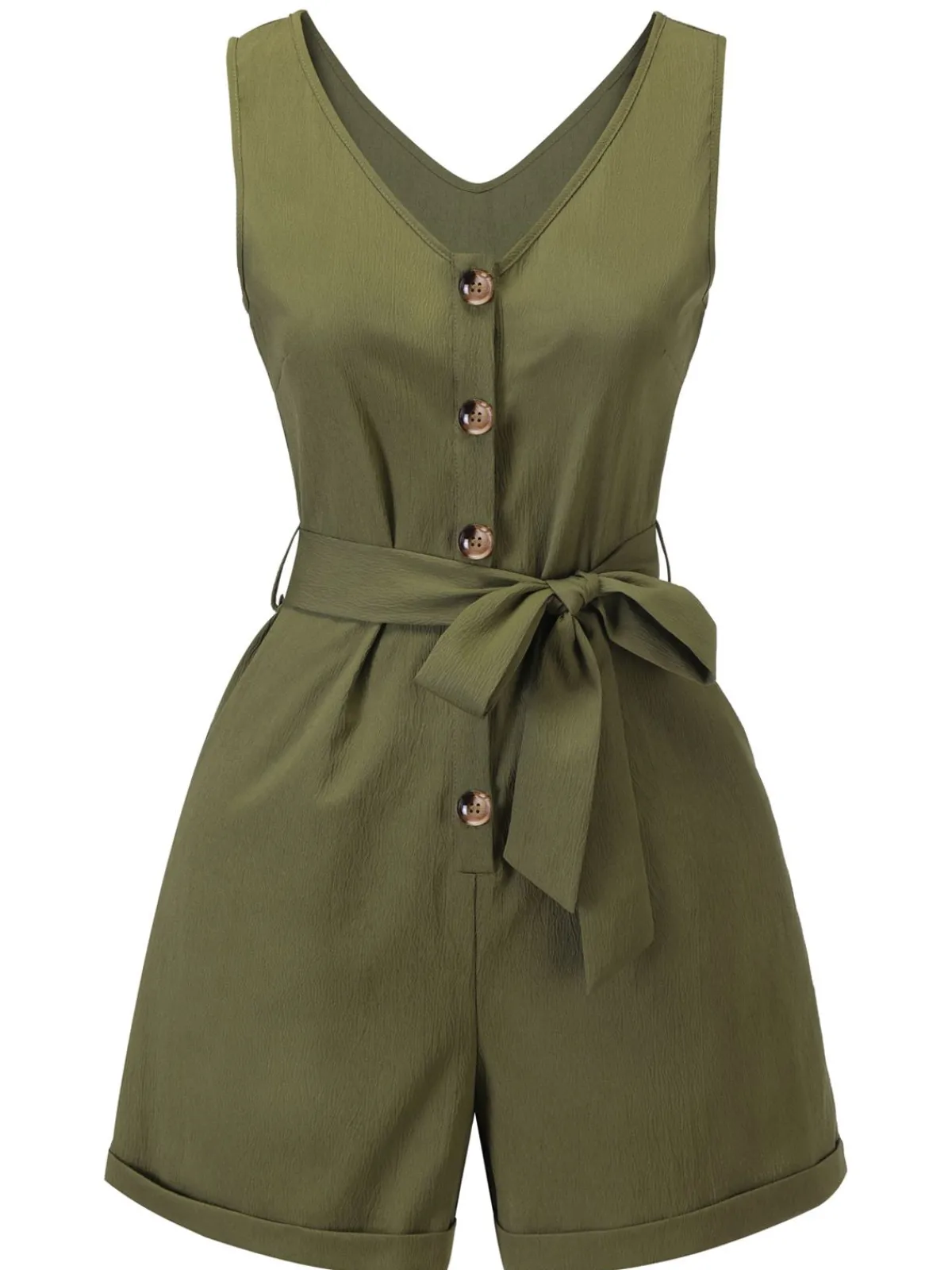 Best Retro Stage Blue 1950s V-Neck Button Waist Tie Romper