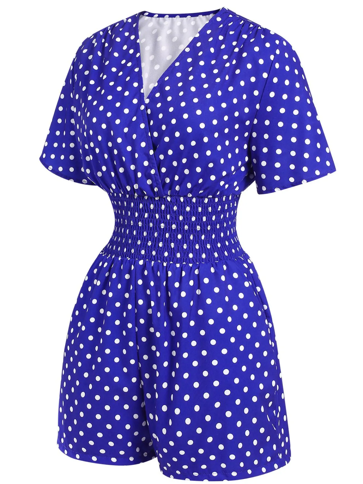 Best Retro Stage 1940s V-Neck Polka Dots Romper Blue