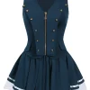 Fashion Retro Stage Blue 1950s V-Neck Sailor Cosplay Costumes