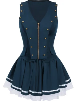 Fashion Retro Stage Blue 1950s V-Neck Sailor Cosplay Costumes