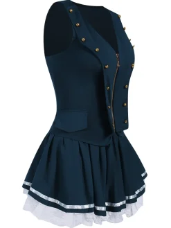 Fashion Retro Stage Blue 1950s V-Neck Sailor Cosplay Costumes