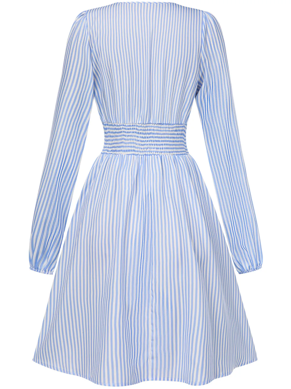 Best Retro Stage 1940s V-Neck Stripes Long Sleeve Dress Blue