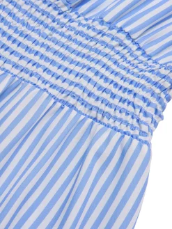 Best Retro Stage 1940s V-Neck Stripes Long Sleeve Dress Blue