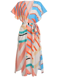 Best Retro Stage Bohemian Kimono Stripe Lace-Up Cover Up