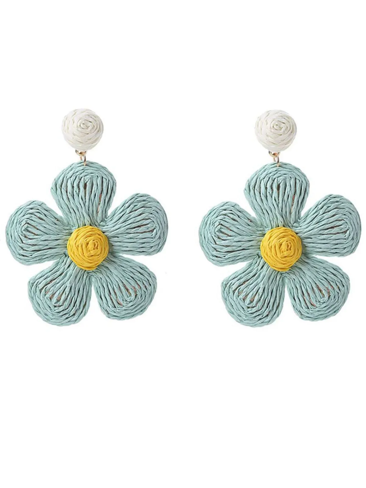 Best Retro Stage Boho Ruffia Strass Flower Pendant Earrings
