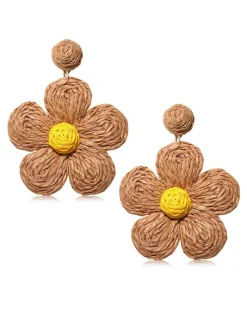 Best Retro Stage Boho Ruffia Strass Flower Pendant Earrings