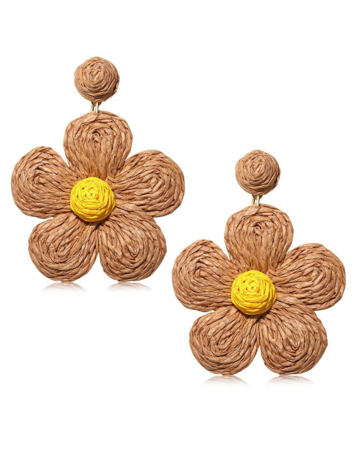 Best Retro Stage Boho Ruffia Strass Flower Pendant Earrings