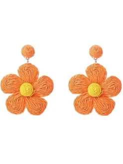 New Retro Stage Boho Ruffia Strass Flower Pendant Earrings