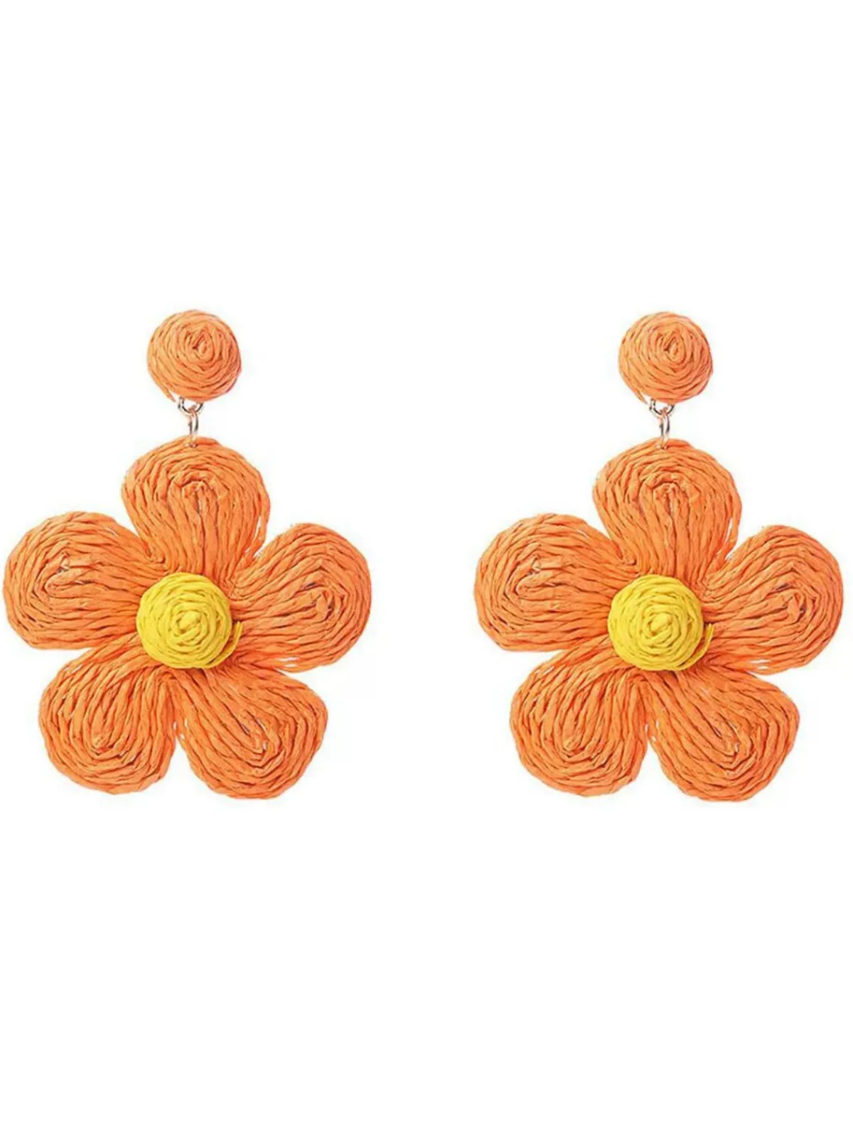 Hot Retro Stage Boho Ruffia Strass Flower Pendant Earrings