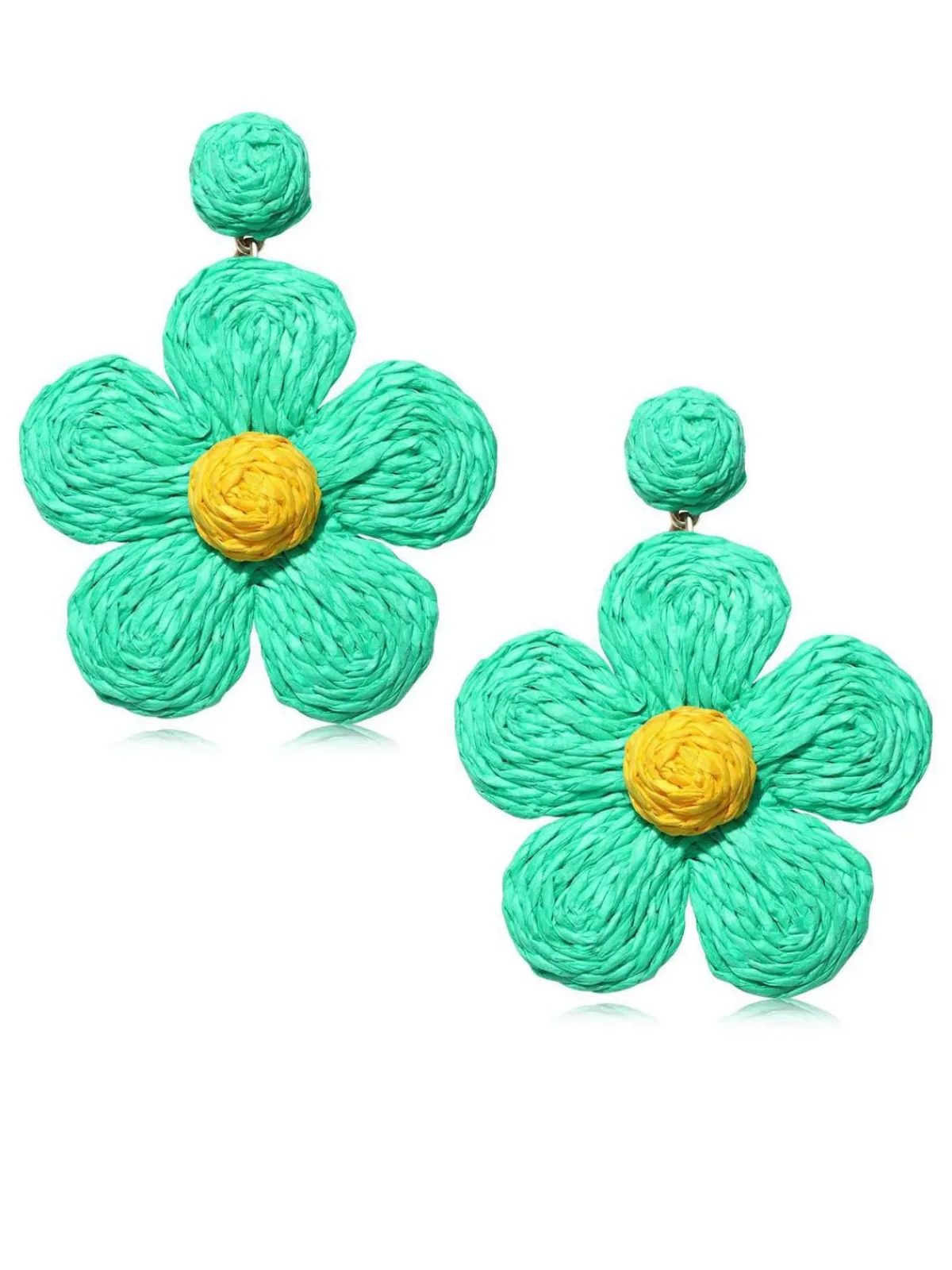Hot Retro Stage Boho Ruffia Strass Flower Pendant Earrings