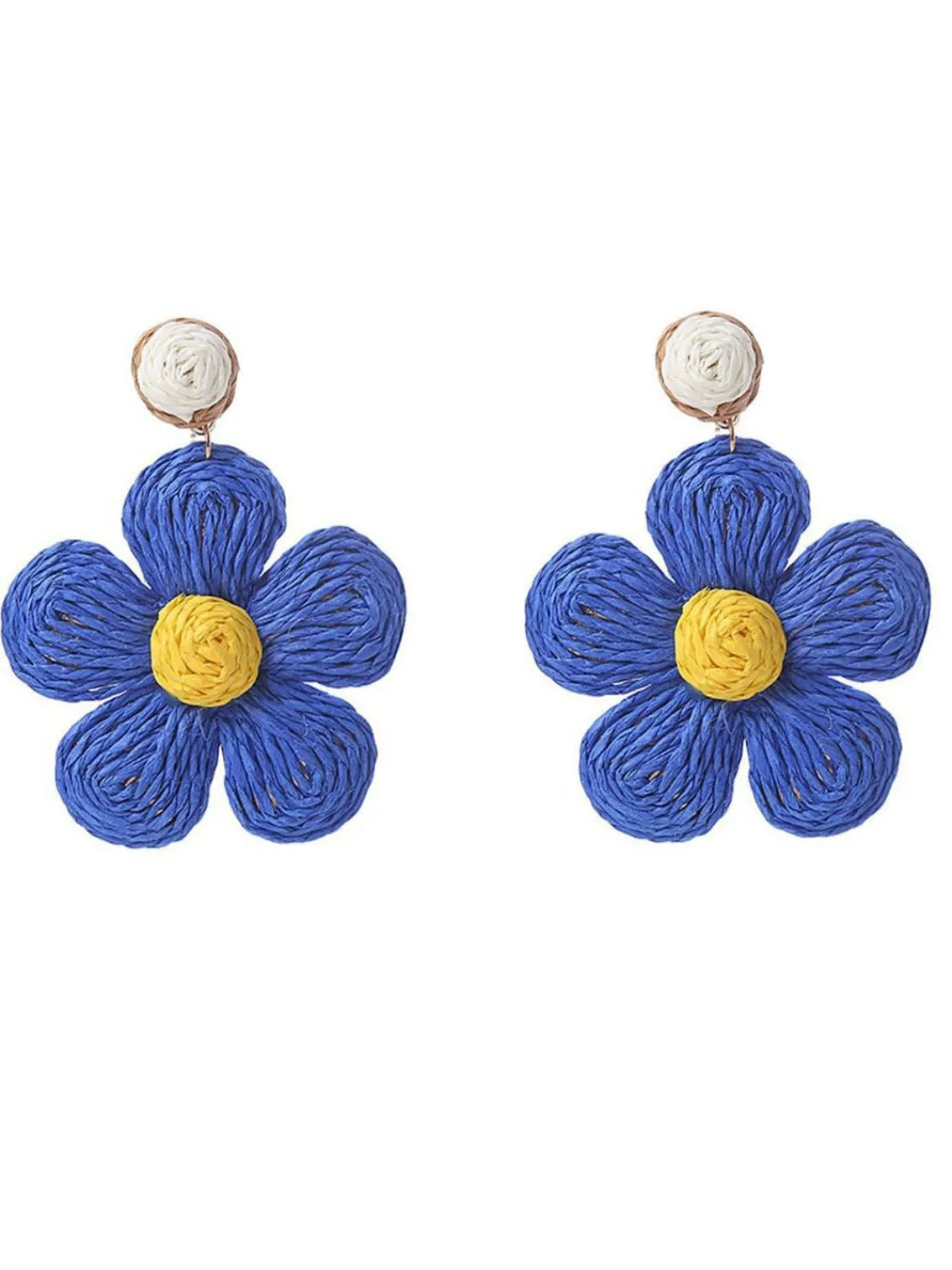 Hot Retro Stage Boho Ruffia Strass Flower Pendant Earrings