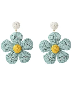 Hot Retro Stage Boho Ruffia Strass Flower Pendant Earrings