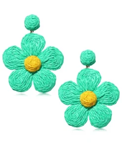 Hot Retro Stage Boho Ruffia Strass Flower Pendant Earrings